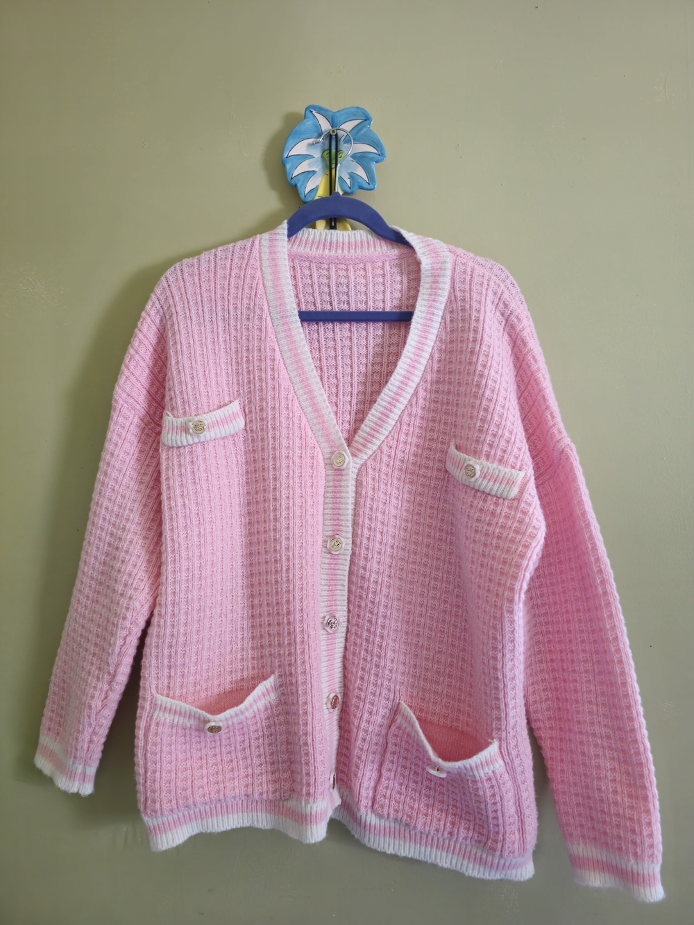 Pink V-Neck Knit Cardigan Sweater
